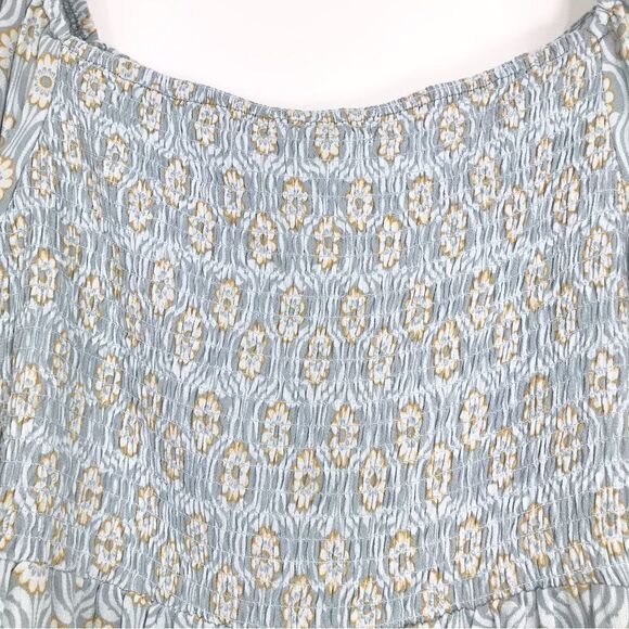 Rewind NEW Light Blue Floral Double Crepe Shirred Front Peasant Boho Blouse - Picture 9 of 15